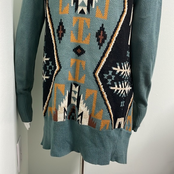 Ecoté Urban Outfitters Blue Intarsia Patterned Shawl Cardigan - Size M - Picture 9 of 12